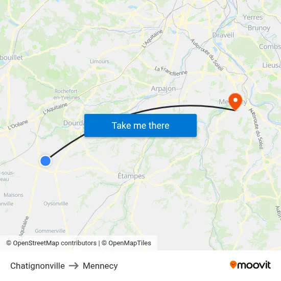 Chatignonville to Mennecy map