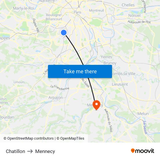 Chatillon to Mennecy map