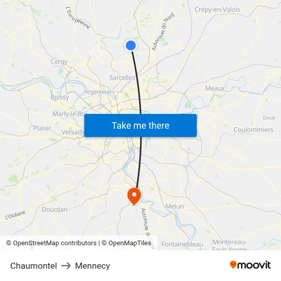 Chaumontel to Mennecy map