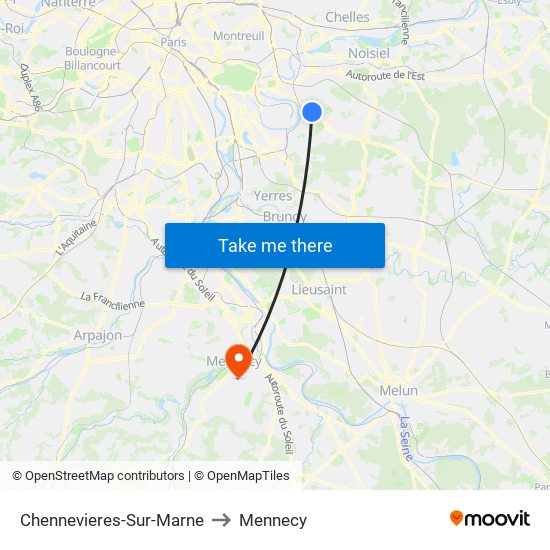 Chennevieres-Sur-Marne to Mennecy map