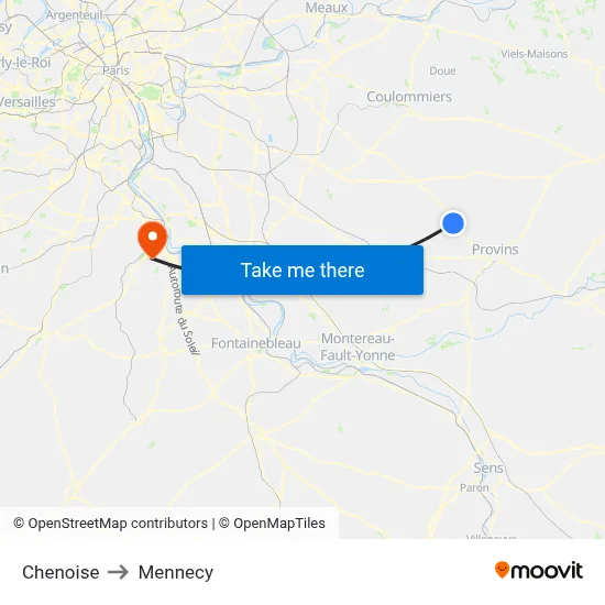 Chenoise to Mennecy map
