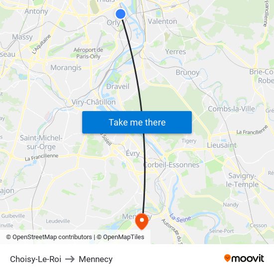 Choisy-Le-Roi to Mennecy map