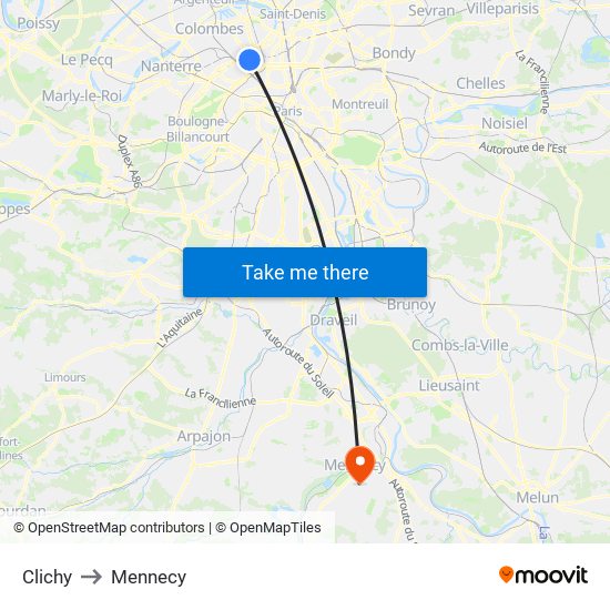 Clichy to Mennecy map