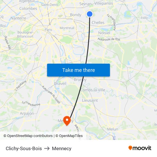 Clichy-Sous-Bois to Mennecy map