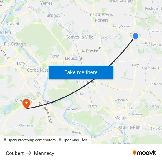 Coubert to Mennecy map