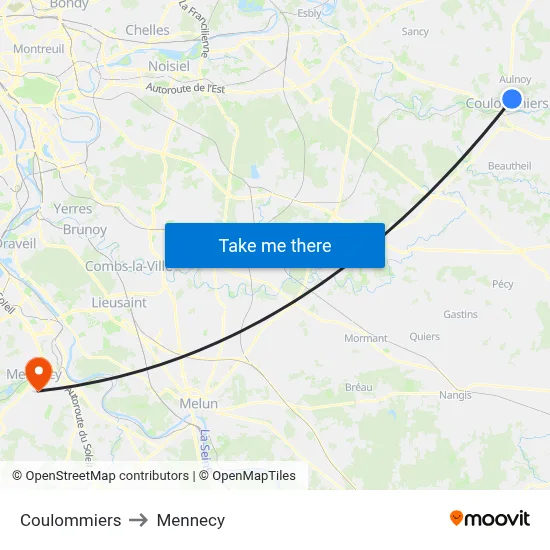 Coulommiers to Mennecy map