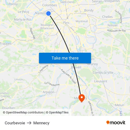 Courbevoie to Mennecy map