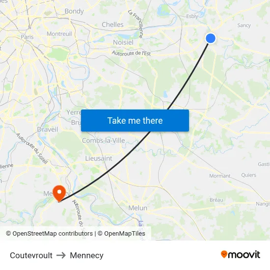 Coutevroult to Mennecy map