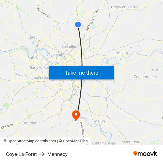 Coye-La-Foret to Mennecy map
