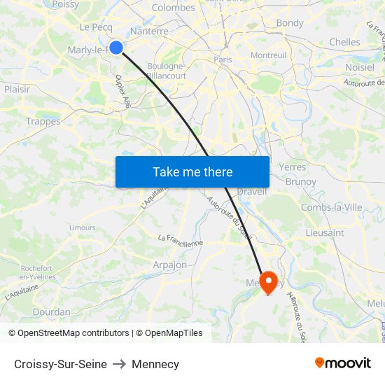 Croissy-Sur-Seine to Mennecy map