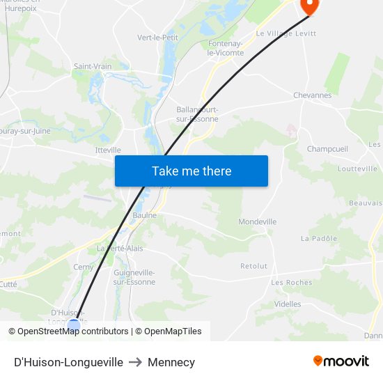 D'Huison-Longueville to Mennecy map