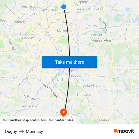 Dugny to Mennecy map