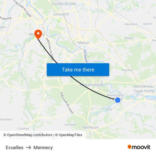 Ecuelles to Mennecy map