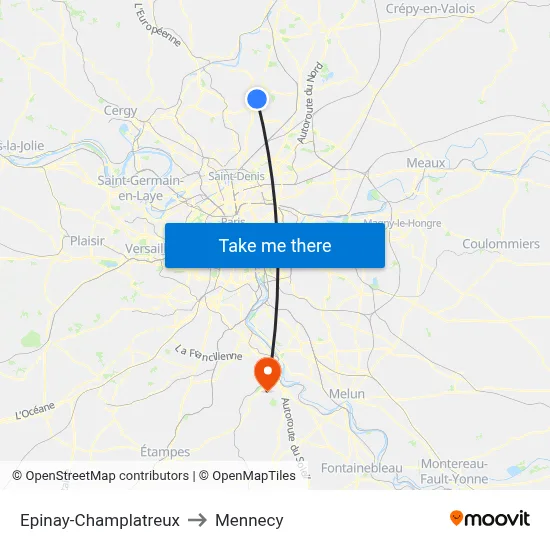Epinay-Champlatreux to Mennecy map