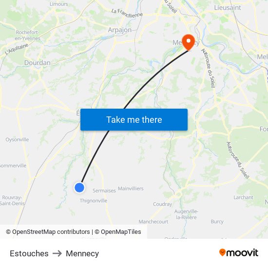 Estouches to Mennecy map