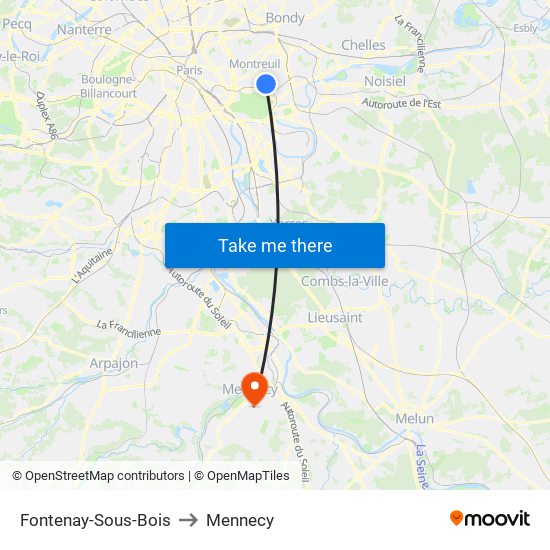 Fontenay-Sous-Bois to Mennecy map