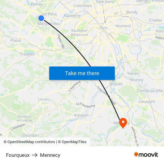 Fourqueux to Mennecy map