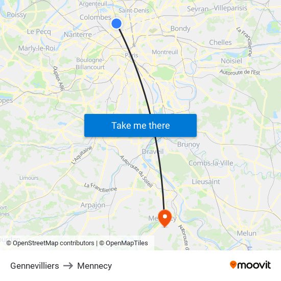 Gennevilliers to Mennecy map