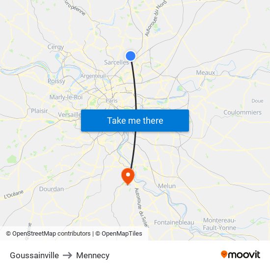Goussainville to Mennecy map