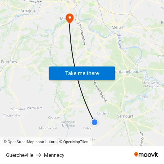 Guercheville to Mennecy map