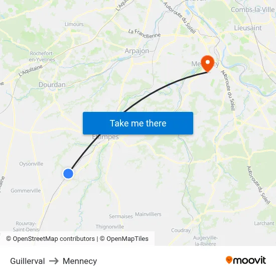 Guillerval to Mennecy map