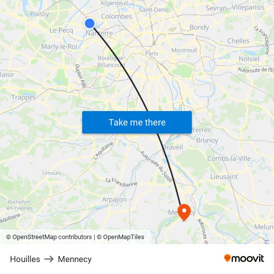 Houilles to Mennecy map