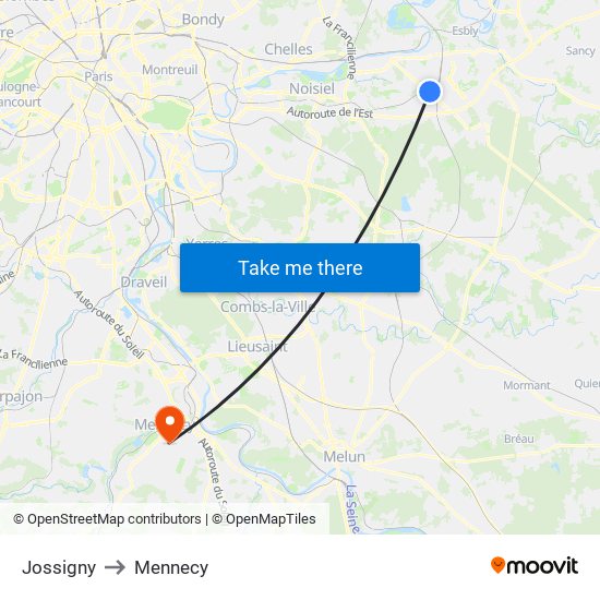 Jossigny to Mennecy map