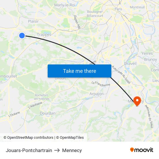 Jouars-Pontchartrain to Mennecy map