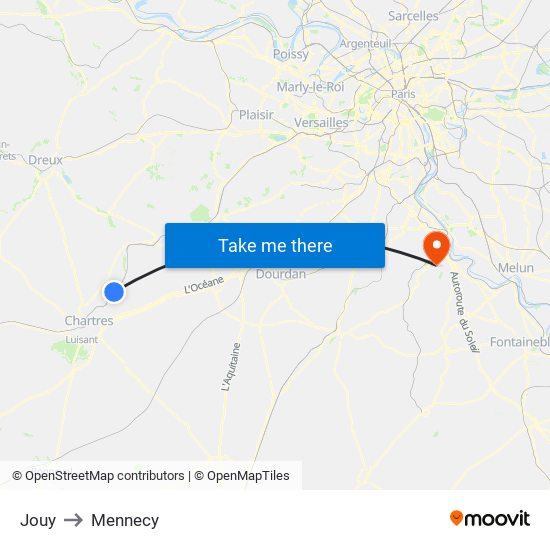 Jouy to Mennecy map