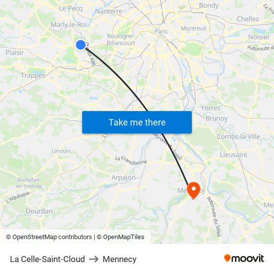 La Celle-Saint-Cloud to Mennecy map