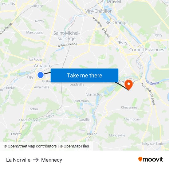 La Norville to Mennecy map