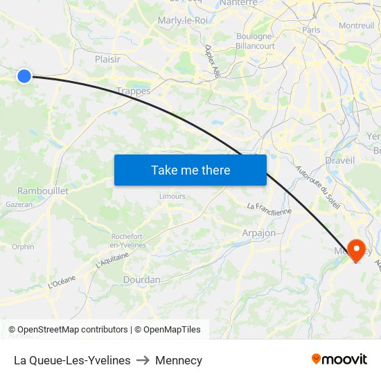 La Queue-Les-Yvelines to Mennecy map