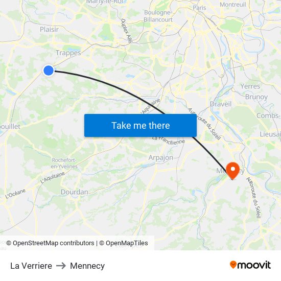 La Verriere to Mennecy map