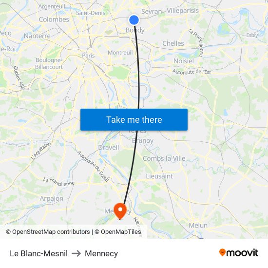 Le Blanc-Mesnil to Mennecy map