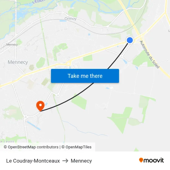 Le Coudray-Montceaux to Mennecy map