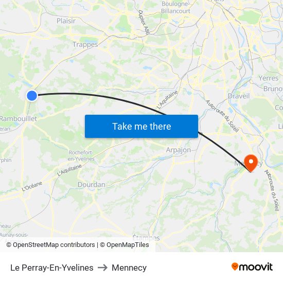 Le Perray-En-Yvelines to Mennecy map