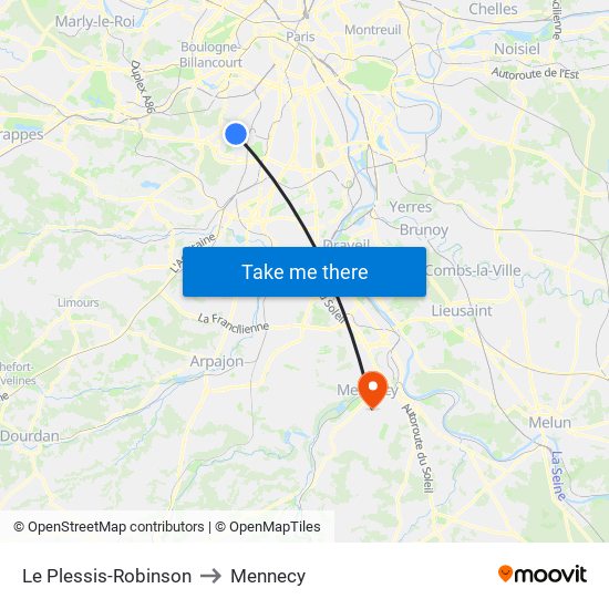 Le Plessis-Robinson to Mennecy map