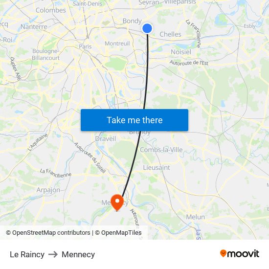 Le Raincy to Mennecy map