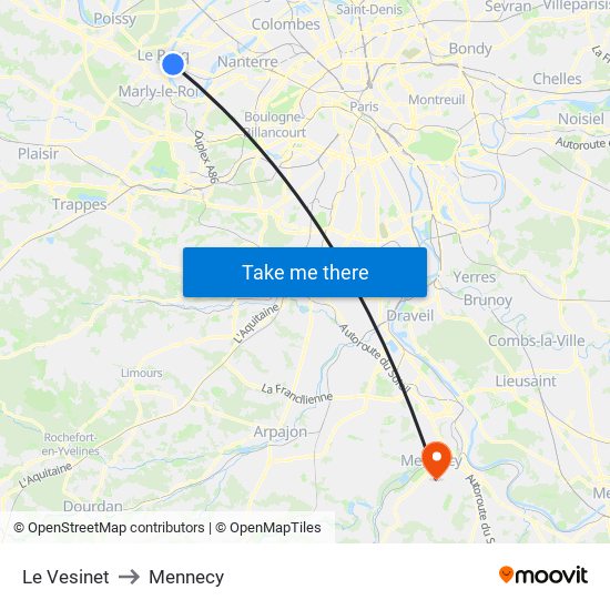 Le Vesinet to Mennecy map