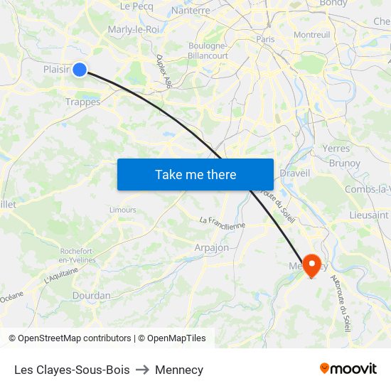 Les Clayes-Sous-Bois to Mennecy map