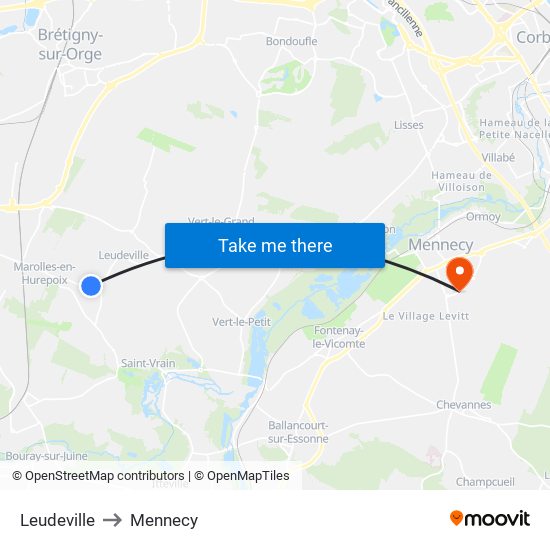 Leudeville to Mennecy map