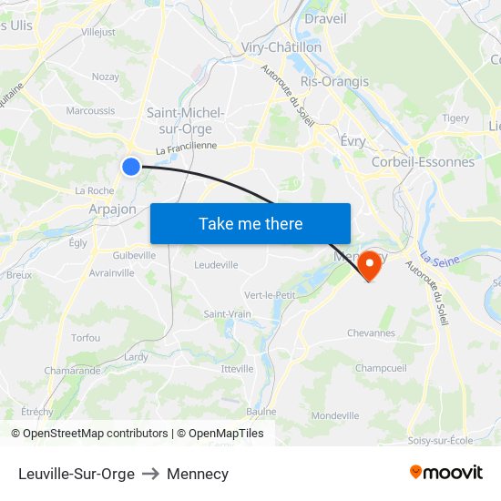 Leuville-Sur-Orge to Mennecy map