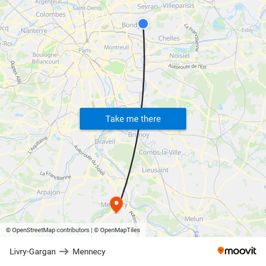Livry-Gargan to Mennecy map
