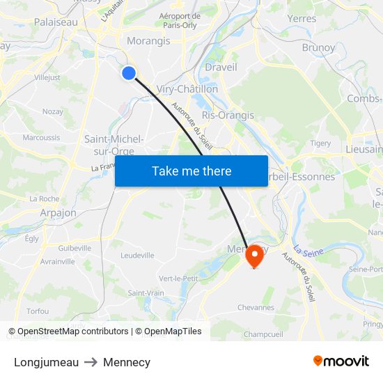 Longjumeau to Mennecy map