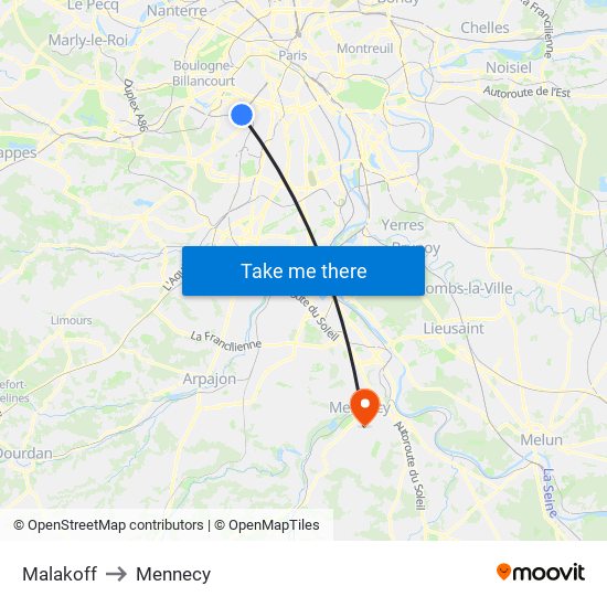 Malakoff to Mennecy map