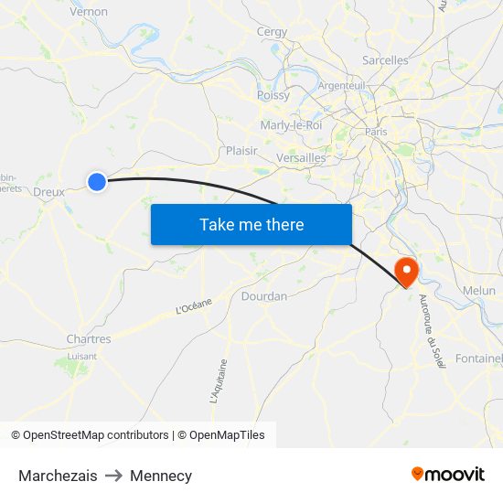 Marchezais to Mennecy map