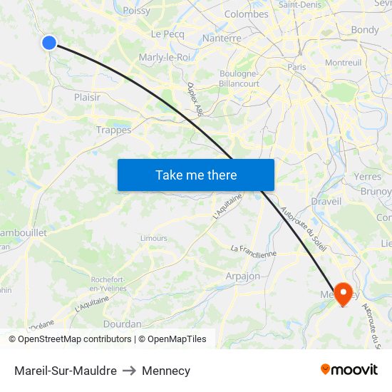 Mareil-Sur-Mauldre to Mennecy map