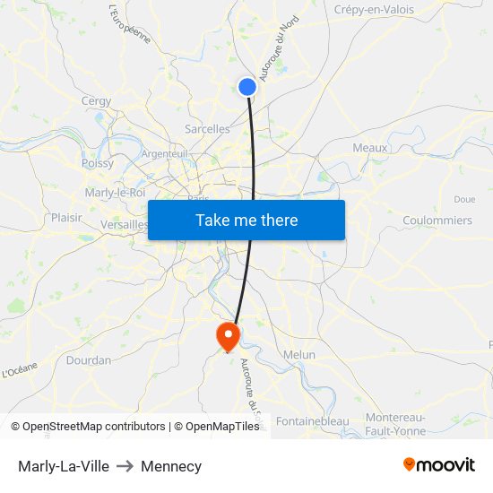 Marly-La-Ville to Mennecy map