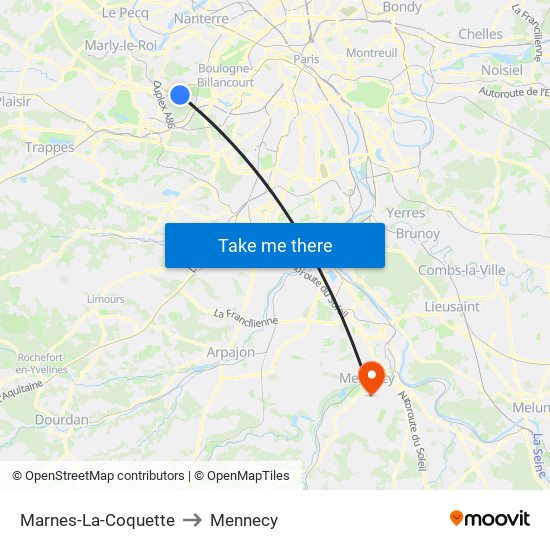 Marnes-La-Coquette to Mennecy map