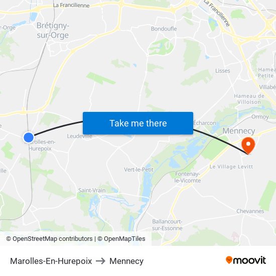 Marolles-En-Hurepoix to Mennecy map